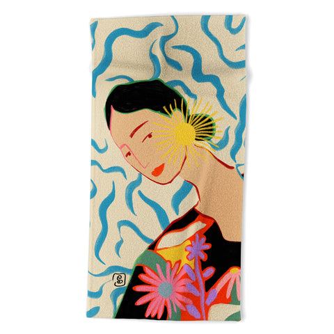 sandrapoliakov SMILING WOMAN AND SUNSHINE Beach Towel