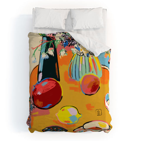 sandrapoliakov TEA AND FLOWERS AT HOME Duvet Cover