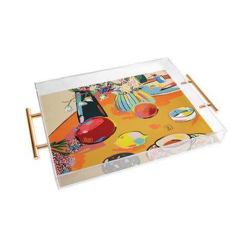 sandrapoliakov TEA AND FLOWERS AT HOME Acrylic Tray