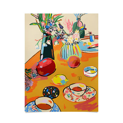 sandrapoliakov TEA AND FLOWERS AT HOME Poster