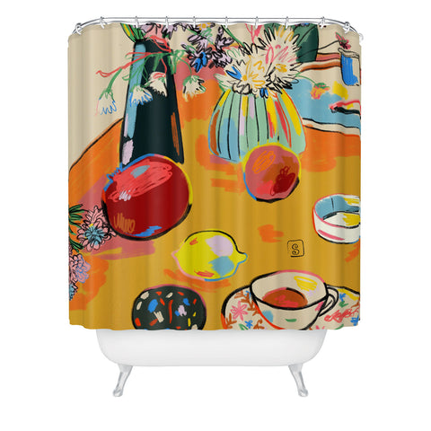 sandrapoliakov TEA AND FLOWERS AT HOME Shower Curtain