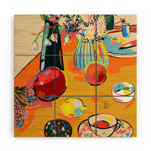 sandrapoliakov TEA AND FLOWERS AT HOME Wood Wall Mural