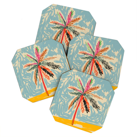 sandrapoliakov VACATION PALM TREE Coaster Set