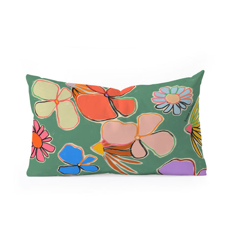 sandrapoliakov VINTAGE GARDEN GREEN Oblong Throw Pillow