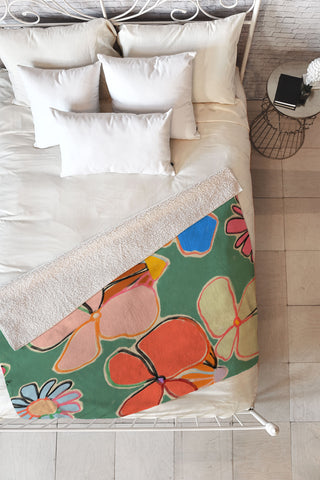 sandrapoliakov VINTAGE GARDEN GREEN Fleece Throw Blanket