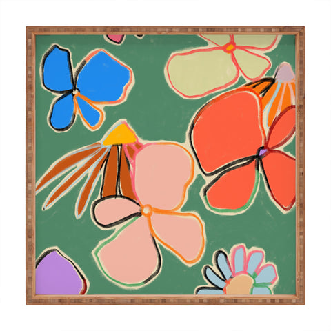 sandrapoliakov VINTAGE GARDEN GREEN Square Tray