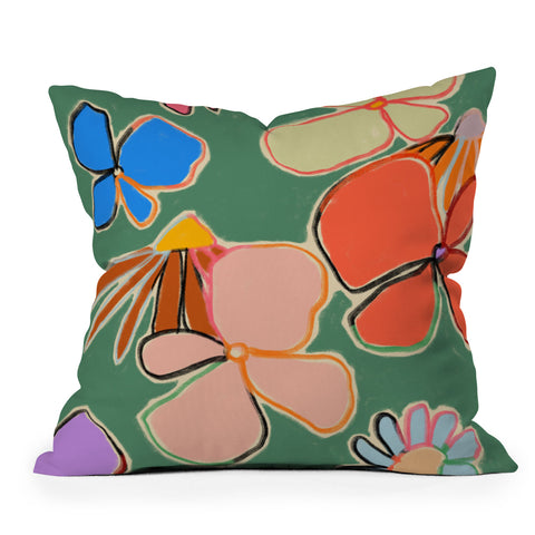 sandrapoliakov VINTAGE GARDEN GREEN Throw Pillow