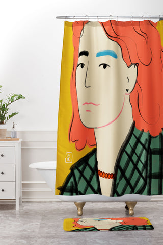 sandrapoliakov WOOL COAT GIRL Shower Curtain And Mat