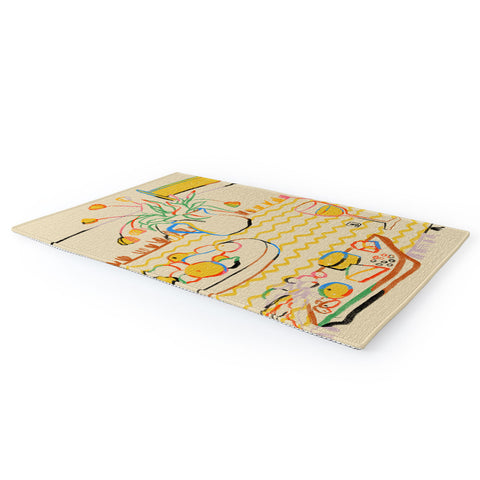 sandrapoliakov YELLOW TULIPS WINE AND CHEESE Area Rug