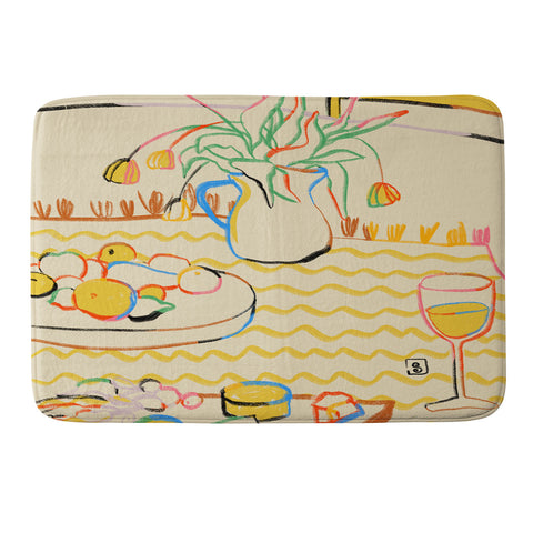 sandrapoliakov YELLOW TULIPS WINE AND CHEESE Memory Foam Bath Mat