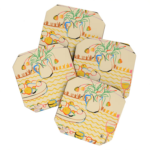 sandrapoliakov YELLOW TULIPS WINE AND CHEESE Coaster Set