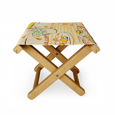 sandrapoliakov YELLOW TULIPS WINE AND CHEESE Folding Stool