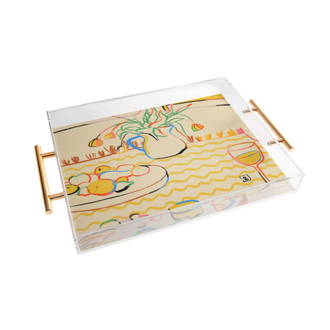 sandrapoliakov YELLOW TULIPS WINE AND CHEESE Acrylic Tray