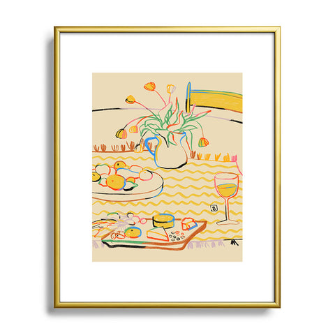 sandrapoliakov YELLOW TULIPS WINE AND CHEESE Metal Framed Art Print