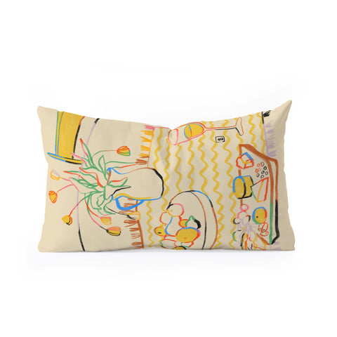 sandrapoliakov YELLOW TULIPS WINE AND CHEESE Oblong Throw Pillow