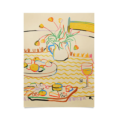 sandrapoliakov YELLOW TULIPS WINE AND CHEESE Poster