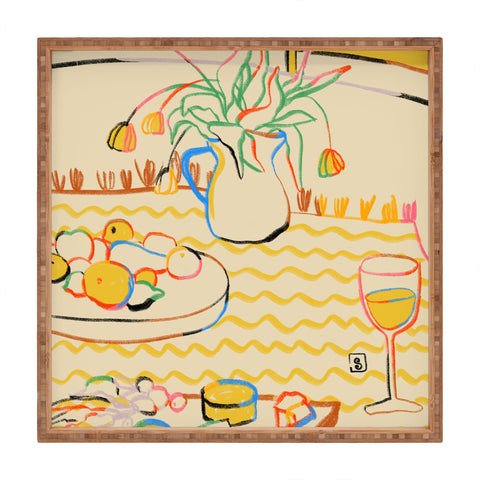sandrapoliakov YELLOW TULIPS WINE AND CHEESE Square Tray