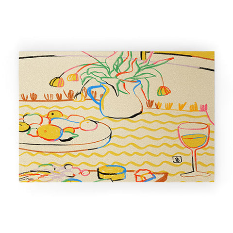 sandrapoliakov YELLOW TULIPS WINE AND CHEESE Welcome Mat