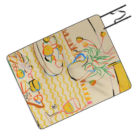 sandrapoliakov YELLOW TULIPS WINE AND CHEESE Picnic Blanket