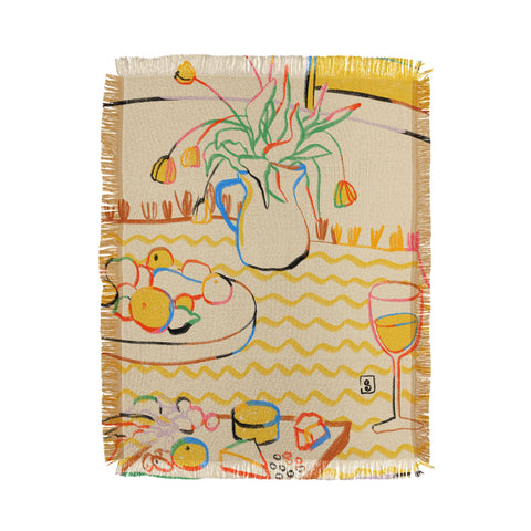 sandrapoliakov YELLOW TULIPS WINE AND CHEESE Throw Blanket