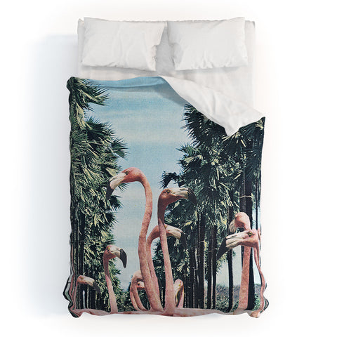 Sarah Eisenlohr Palm Trees Flamingos Duvet Cover