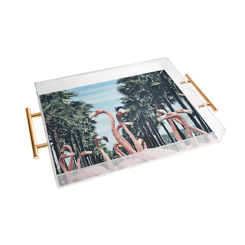 Sarah Eisenlohr Palm Trees Flamingos Acrylic Tray