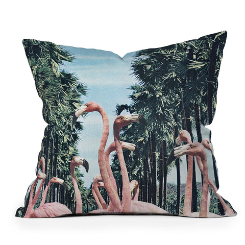 Sarah Eisenlohr Palm Trees Flamingos Outdoor Throw Pillow