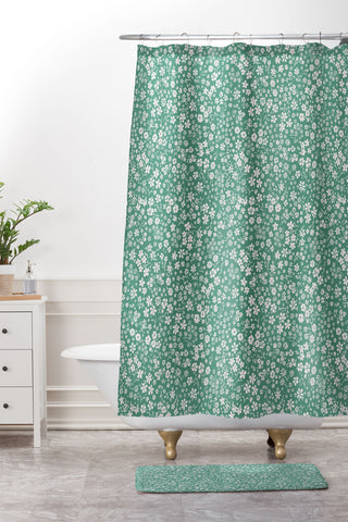 Schatzi Brown Agatha Floral Green Shower Curtain And Mat