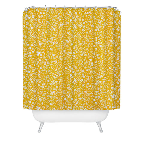 Schatzi Brown Agatha Floral Yellow Shower Curtain