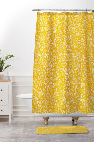 Schatzi Brown Agatha Floral Yellow Shower Curtain And Mat