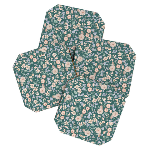 Schatzi Brown Audrey Floral Green Coaster Set