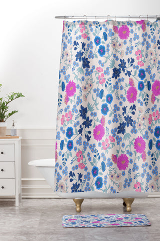 Schatzi Brown Audrey Floral Magenta Shower Curtain And Mat