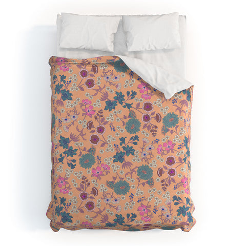 Schatzi Brown Audrey Floral Peach Fuzz Duvet Cover