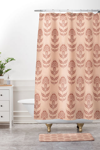Schatzi Brown Aurelia Floral Peach Shower Curtain And Mat