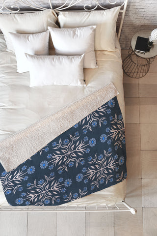 Schatzi Brown Belinna Floral Blue Fleece Throw Blanket