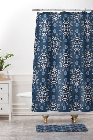 Schatzi Brown Belinna Floral Blue Shower Curtain And Mat