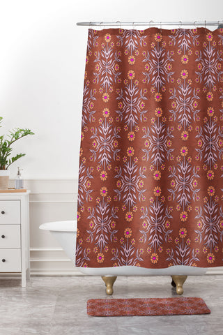 Schatzi Brown Belinna Floral Bronze Shower Curtain And Mat