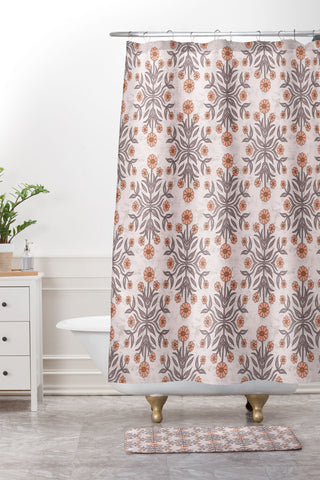 Schatzi Brown Belinna Floral Latte Shower Curtain And Mat