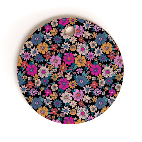 Schatzi Brown Betty Floral Black Cutting Board Round