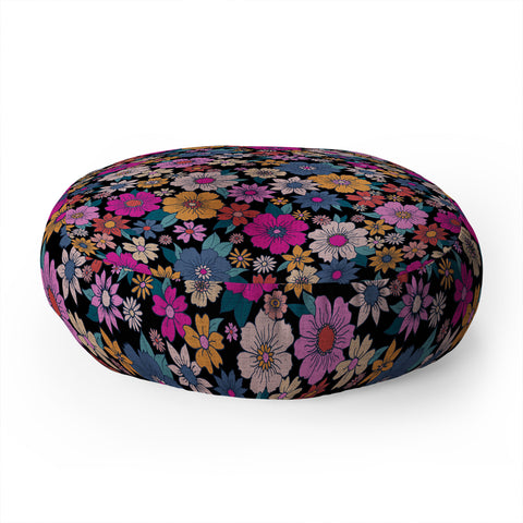 Schatzi Brown Betty Floral Black Floor Pillow Round