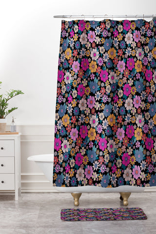 Schatzi Brown Betty Floral Black Shower Curtain And Mat