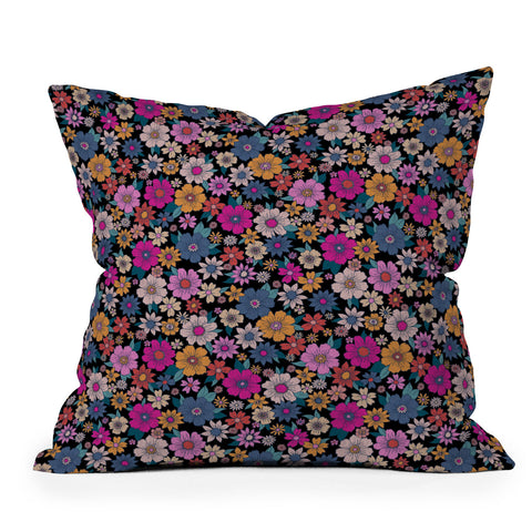 Schatzi Brown Betty Floral Black Outdoor Throw Pillow