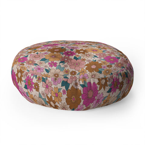 Schatzi Brown Betty Floral Ivory Floor Pillow Round