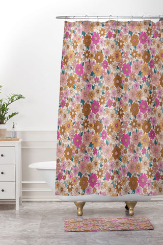 Schatzi Brown Betty Floral Ivory Shower Curtain And Mat