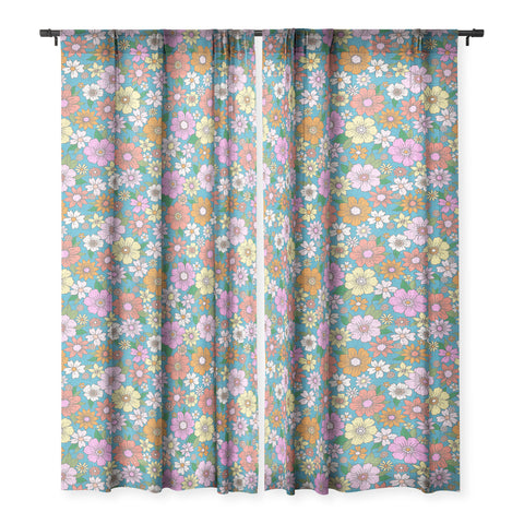 Schatzi Brown Betty Floral Turquoise Sheer Non Repeat