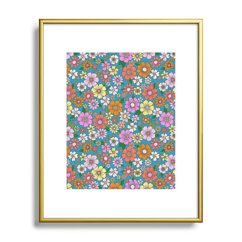 Schatzi Brown Betty Floral Turquoise Metal Framed Art Print