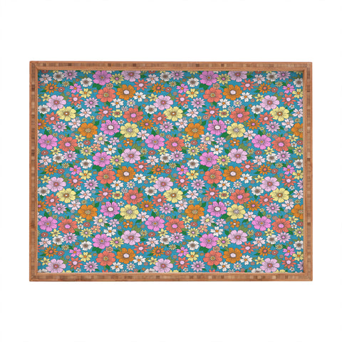 Schatzi Brown Betty Floral Turquoise Rectangular Tray