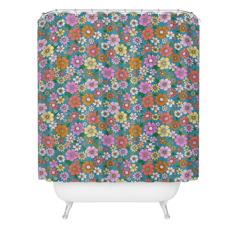 Schatzi Brown Betty Floral Turquoise Shower Curtain