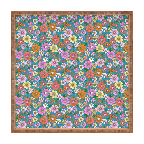 Schatzi Brown Betty Floral Turquoise Square Tray