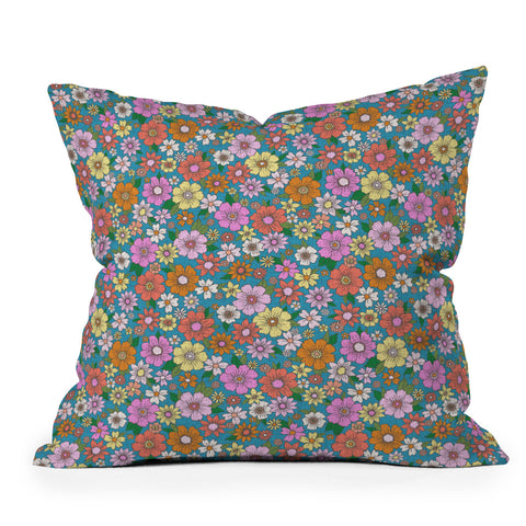 Schatzi Brown Betty Floral Turquoise Outdoor Throw Pillow
